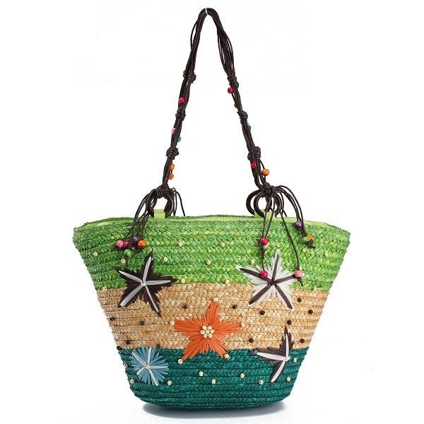 Green Straw Beach Bag Recycle Summer Tote Bag for Honeymoon