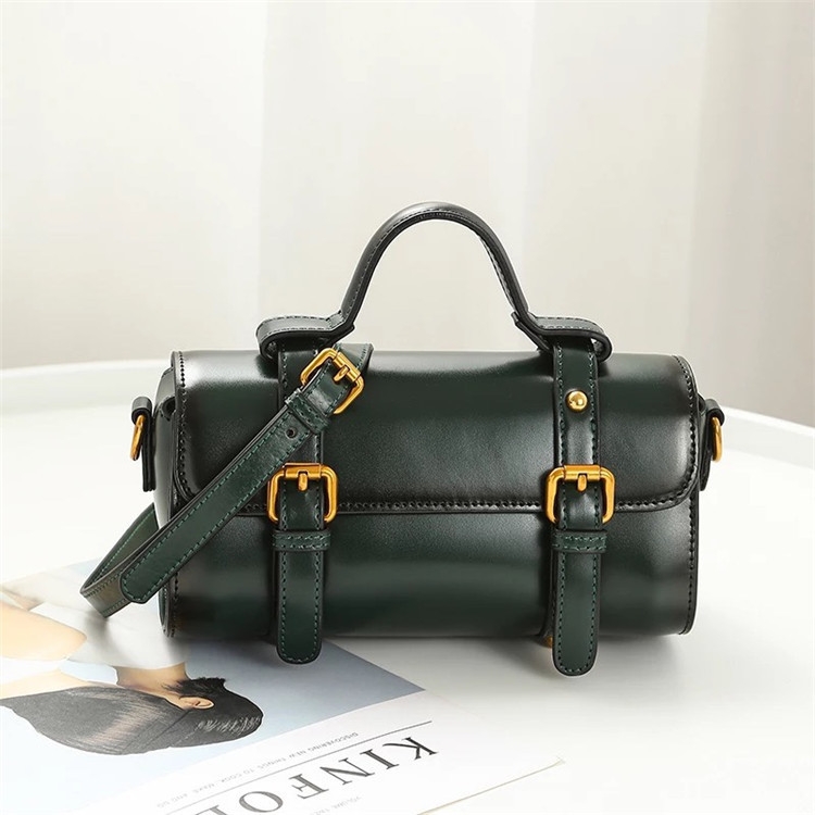 Green Vintage Leather Handbags Crossbody Mini Boston Handbag | Baginning