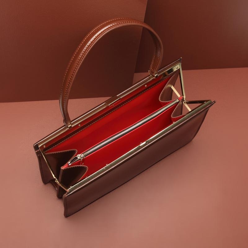 Brown Vintage Leather Handbags Multilayer Satchel Bag for Office Lady