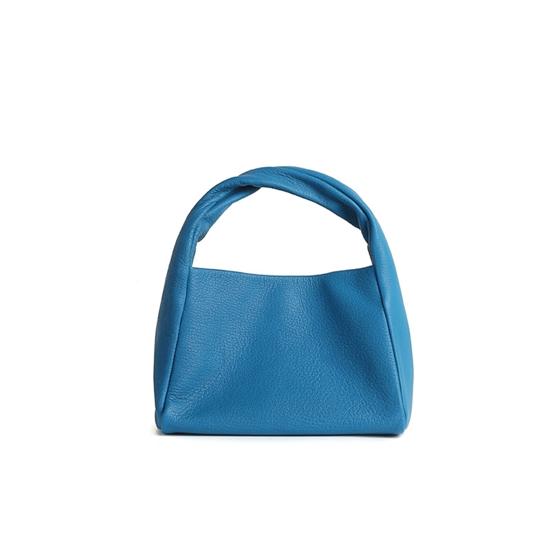 Blue Wide Handle Chain Handbag Litchi Grain Soft Crossbody Purse
