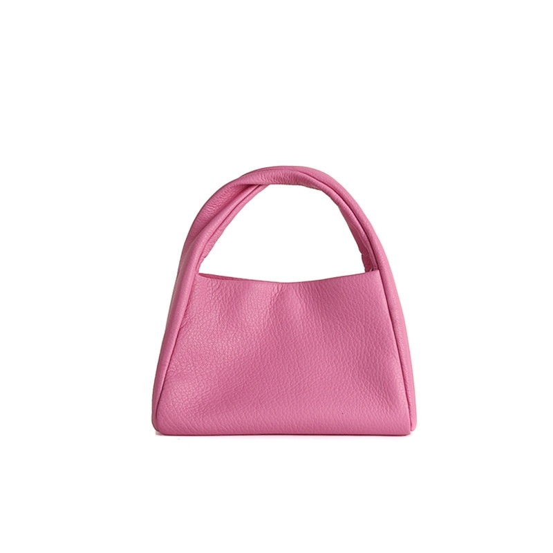 Pink Wide Handle Chain Handbag Litchi Grain Soft Crossbody Purse
