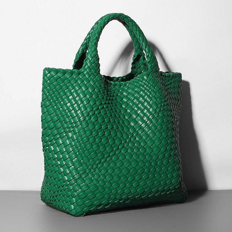 Dark Green Woven Vegan Leather Shopper Bag Large Handbag Soft Purse for ...