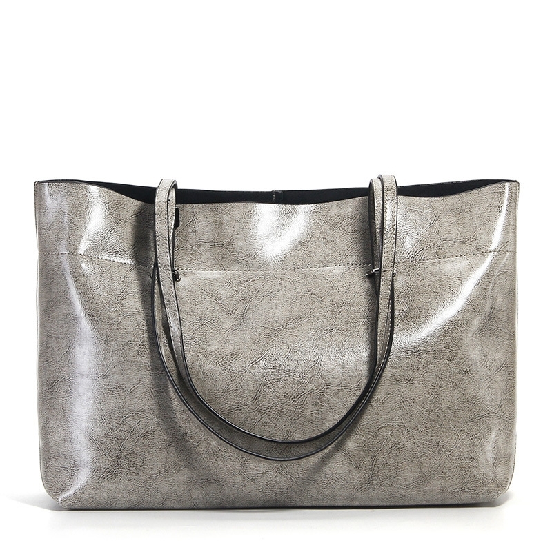 Grey Genuine Leather Classic Tote Handbags