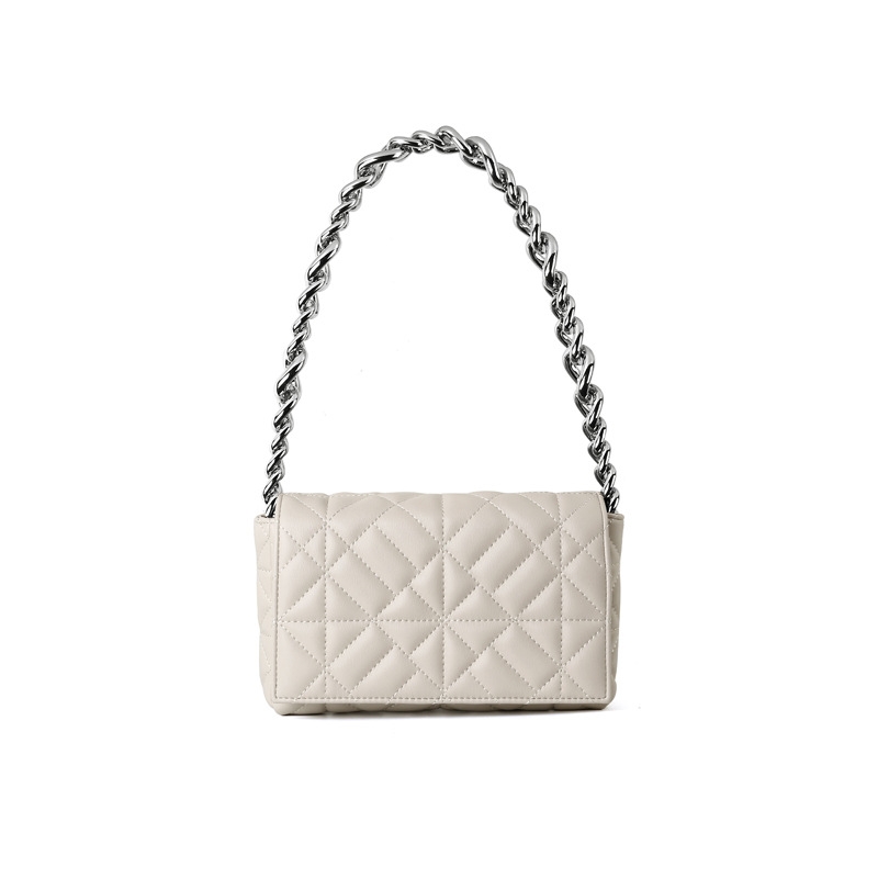White Leather Quilted Chunky Chain Handbag Satchel Shoulder Purse