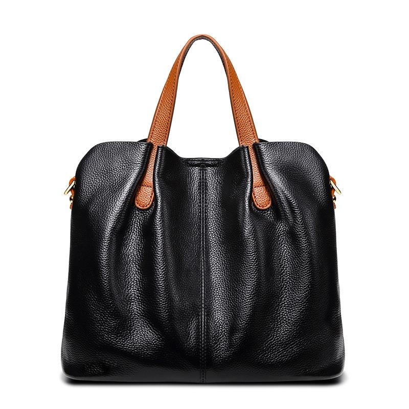 Black Leather Tote Bags Shoulder Handbags with Pouch