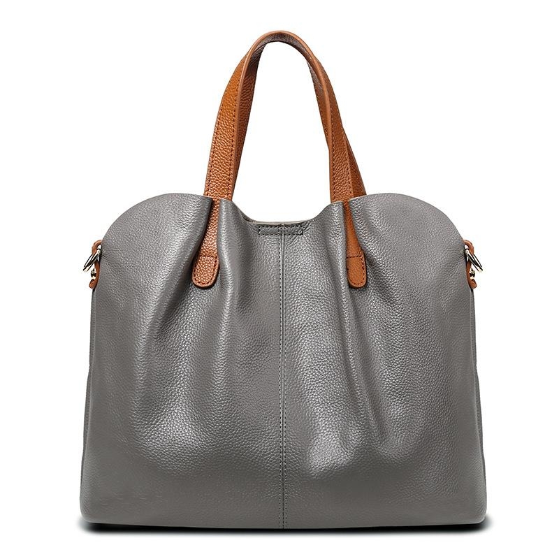 Grey Leather Tote Bags Shoulder Handbags with Pouch