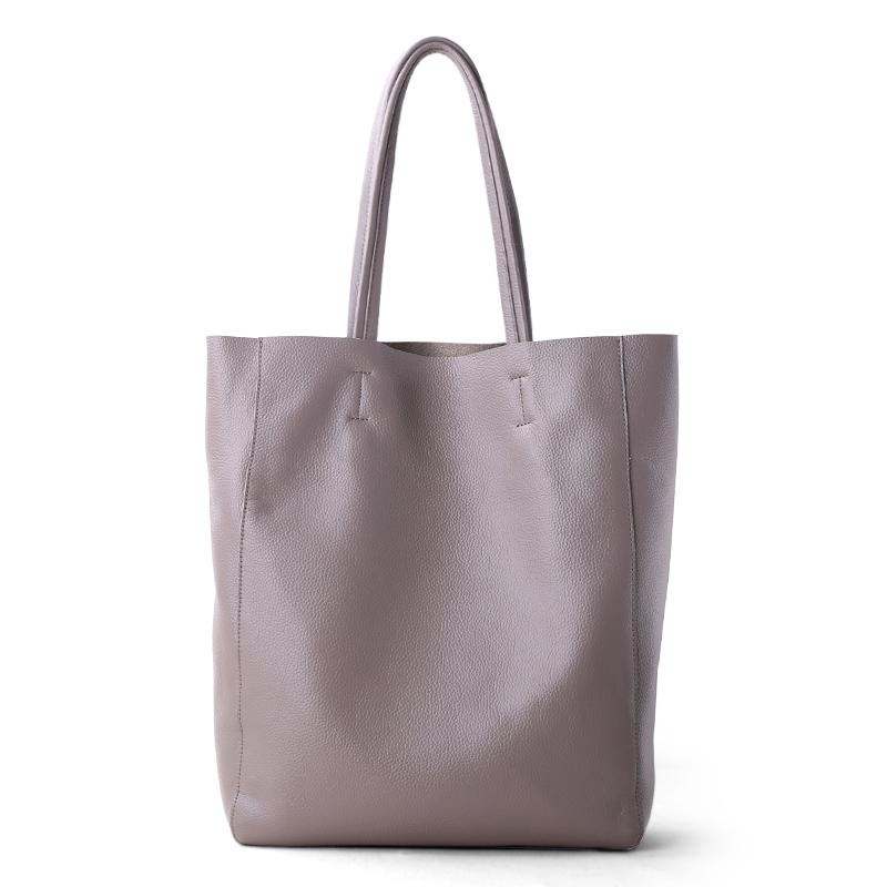 Grey Vertical Soft Leather Tote Bag for Women 