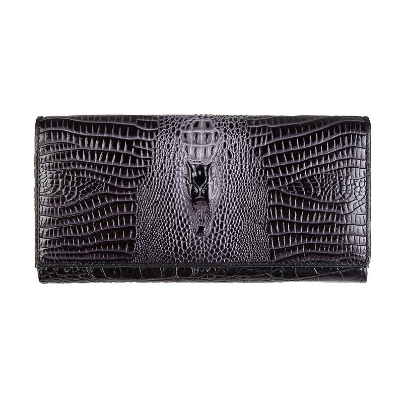 Drak Brown Croc-effect a  Leather Wallet For Office Lady