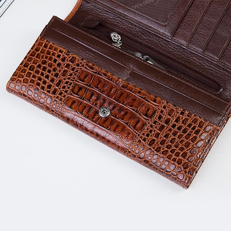 Drak Brown Croc-effect a  Leather Wallet For Office Lady