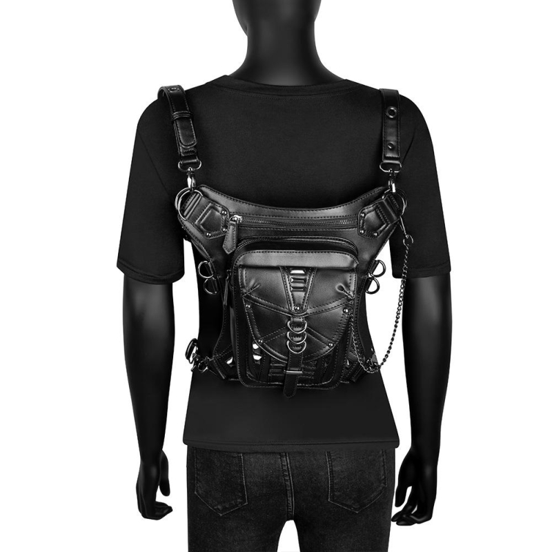 Black Belt Pocket Punk Waist Bag Women's Motorcycle Bag