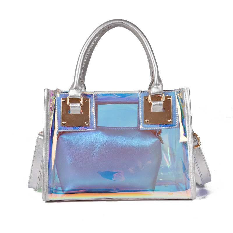 White Holographic Satchel Bag Inside Pouch Clear Jelly Handbags