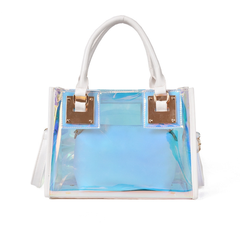 Blue Holographic Satchel Bag Inside Pouch Clear Jelly Handbags