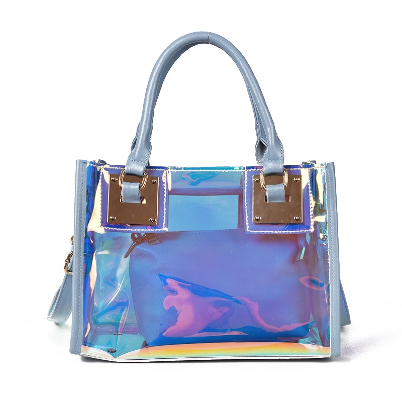 White Holographic Satchel Bag Inside Pouch Clear Jelly Handbags