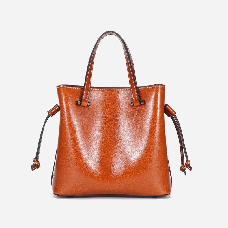 Black Oil Leather Handbag Vintage Crossbody Top Handle Bag For Work