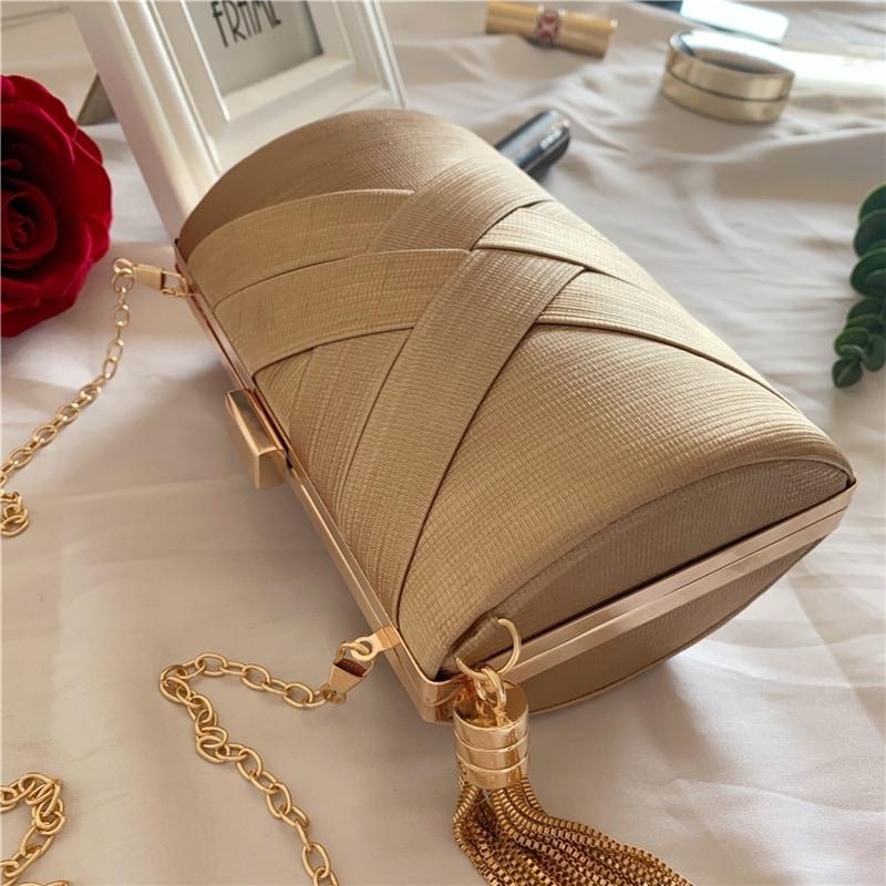 Gold Clutch Purse Evening Clutch with Tassel Silk Bridal Bags