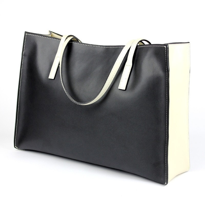 Black and White Genuine Leather Handbags For Shopping