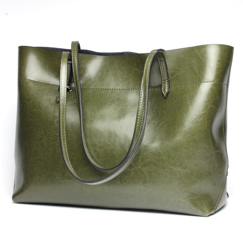 Green Fashion Genuine Leather Shopper Bag