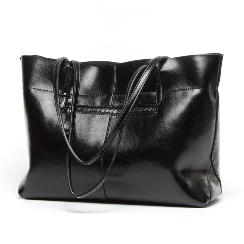 Black Leather Tote Bag Fashion Genuine Leather Shopper Bag | Baginning