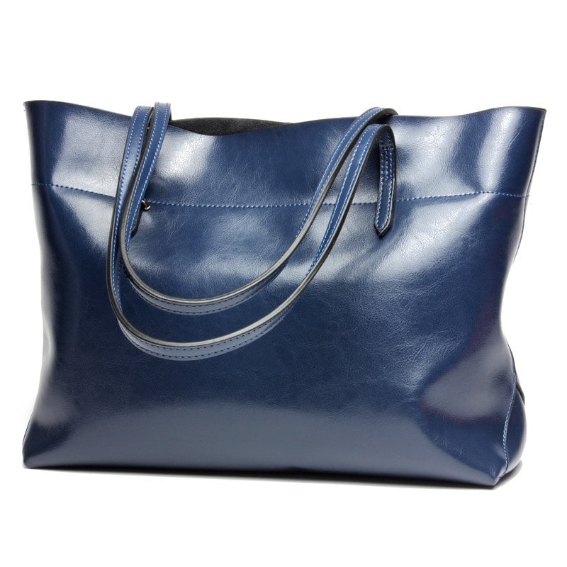 Blue Leather Tote Fashion Genuine Leather Shopper Bag