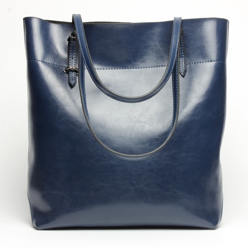 Navy Genuine Leather Classic Tote Handbags