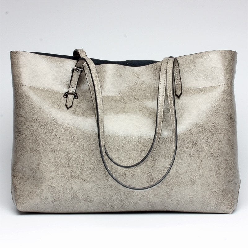 Grey Fashion Genuine Leather Shopper Bag