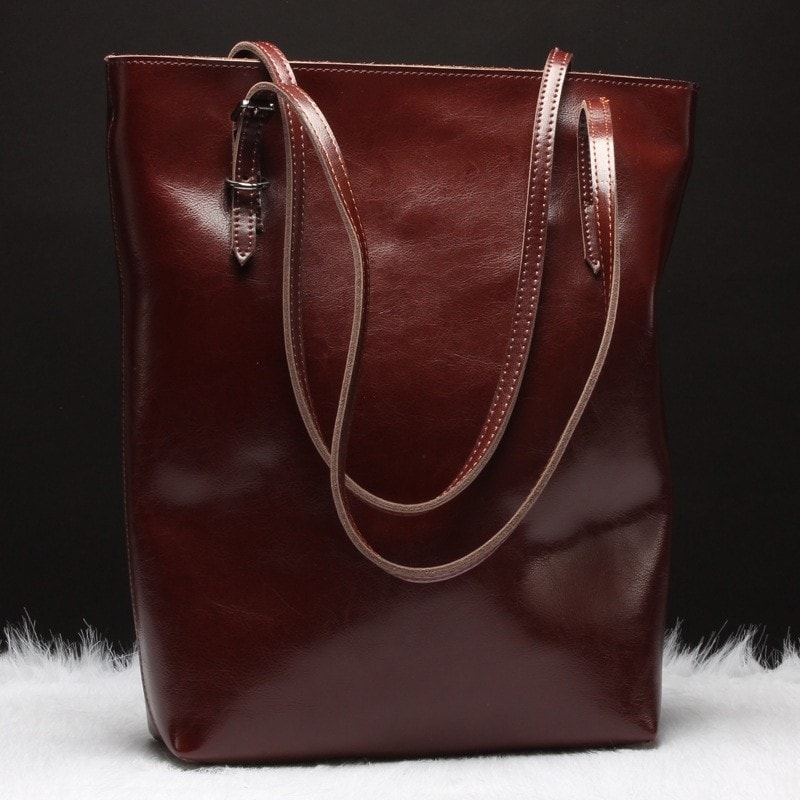 Navy Genuine Leather Tote Bags Women's Work Bags