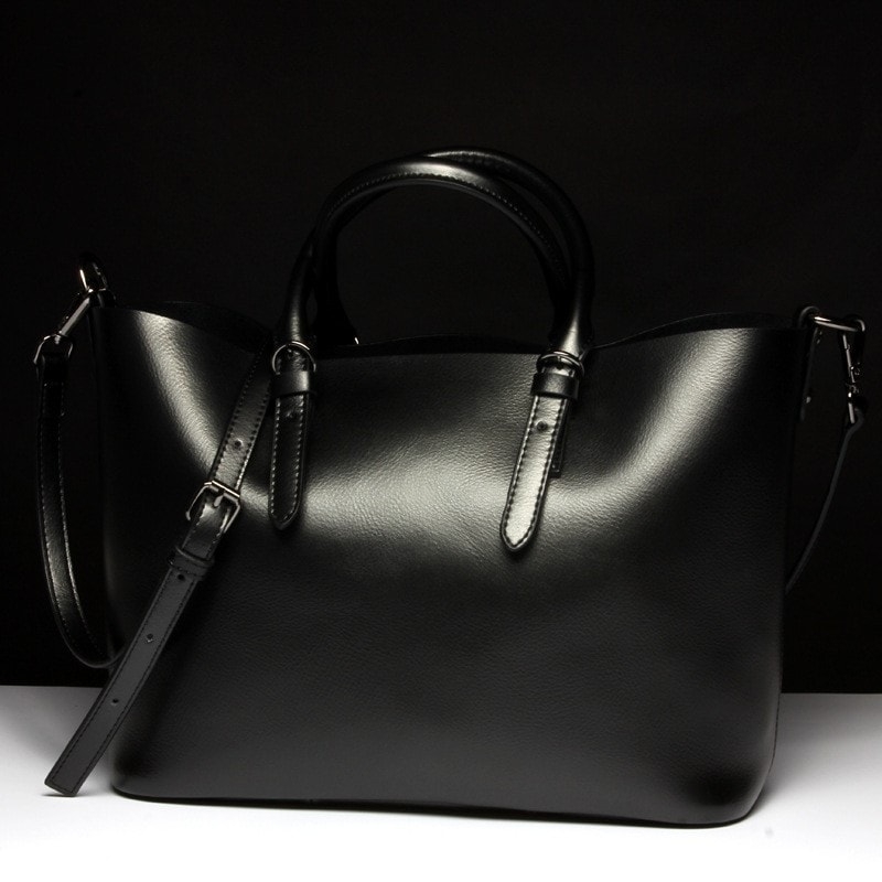 Black Metallic Classy Genuine Leather Handbags