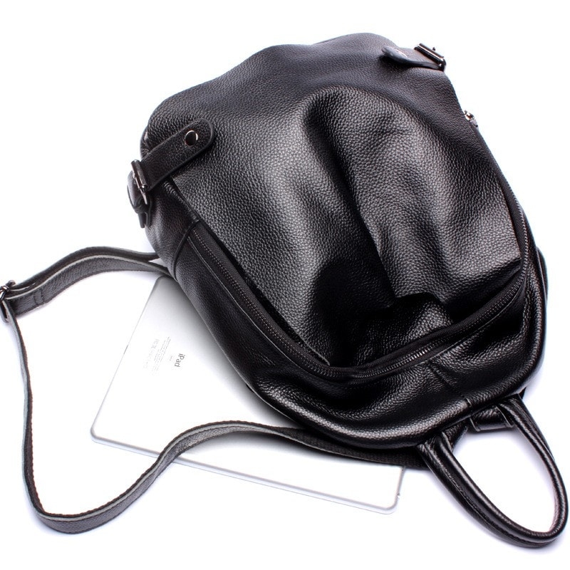 Black Genuine Leather Mini Backpack