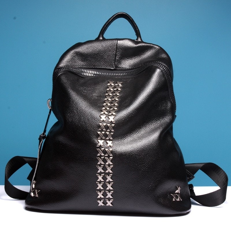 Black X Metal Leather Backpack