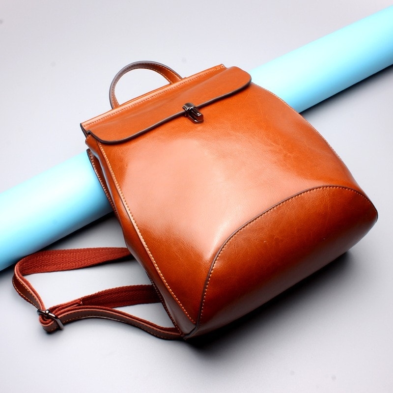 Burgundy Cute Genuine Leather Backpack