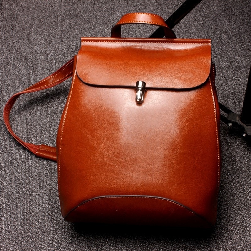 Burgundy Cute Genuine Leather Backpack