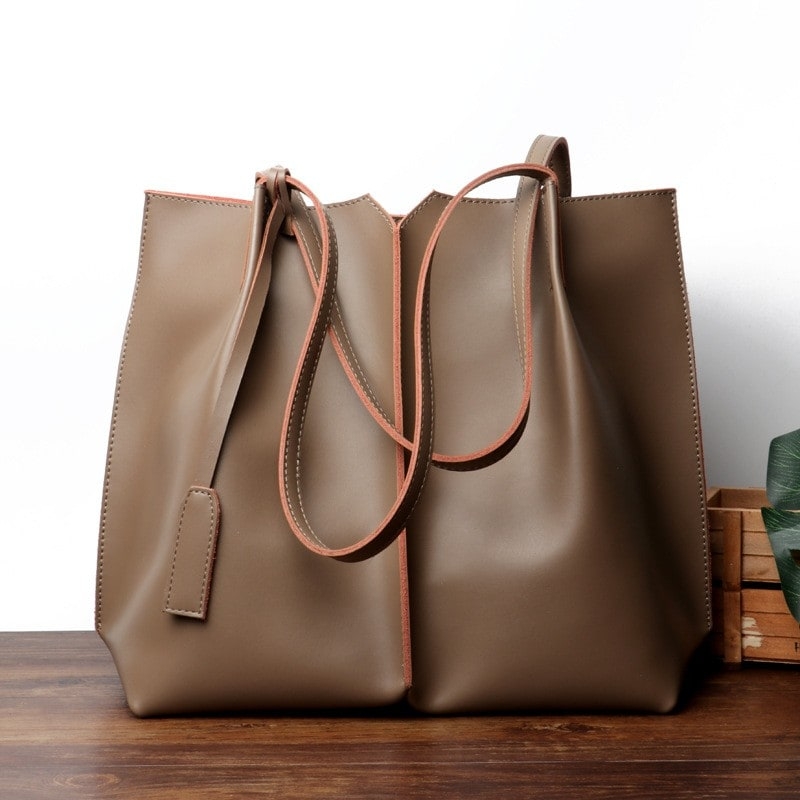 Brown Soft Leather Tote Large Genuine Leather Shopper Bags