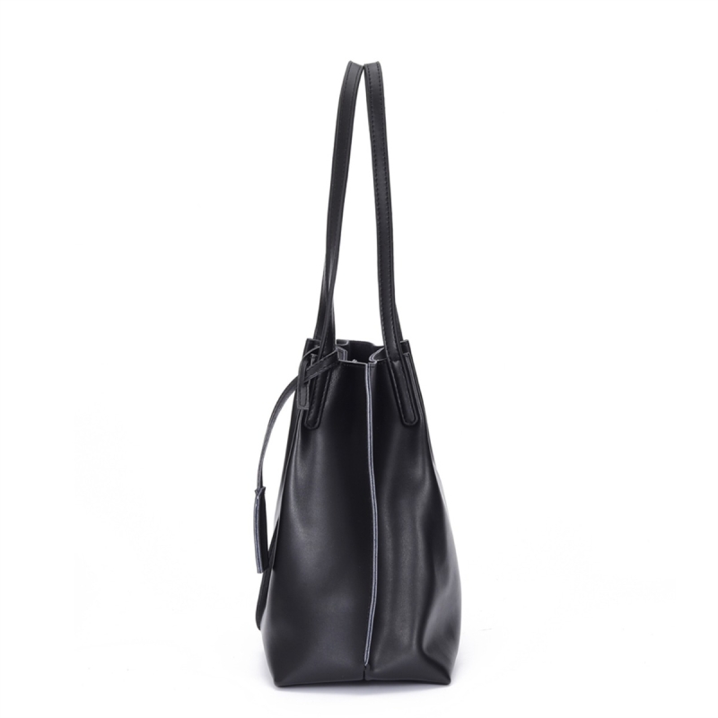 Black Soft Leather Tote Large Genuine Leather Shopper Bags | Baginning