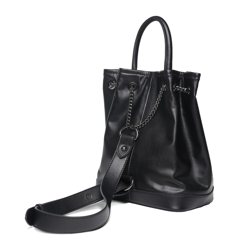 Black Soft Leather Travel Single Shoulder Backpack Handbags Big Tote Bag