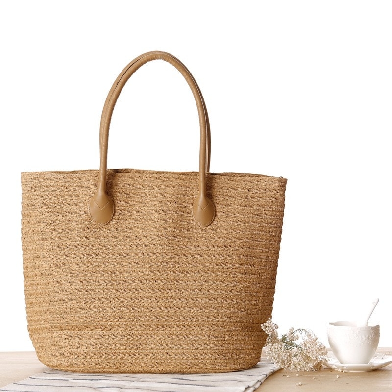 Brown Recycle Beach Tote Simple Summer Bag for Travelling