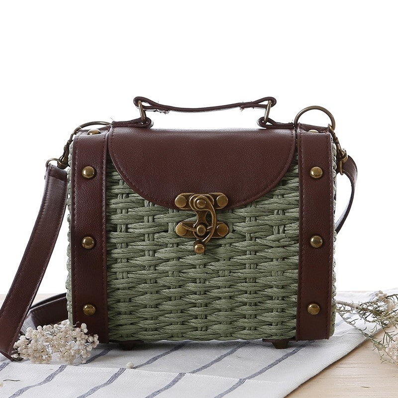 Olive Woven Satchel Bag Adjustable Crossbody Bag