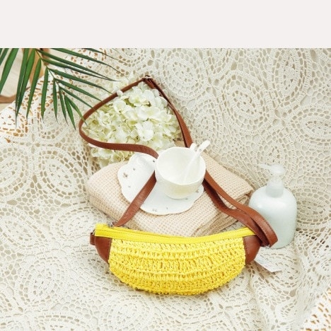 Banana Mini Crossbody Purse Cute Summer Woven Bag