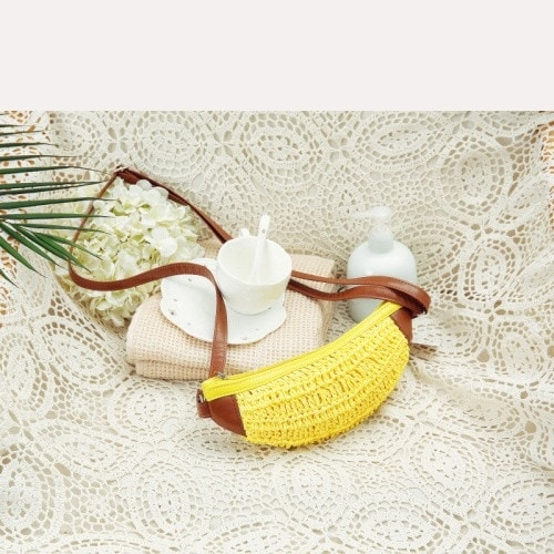 Banana Mini Crossbody Purse Cute Summer Woven Bag