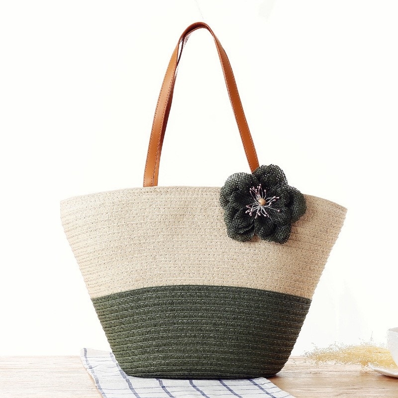 Olive Beach Tote Flower Summer Simple Bag for Honeymoon | Baginning