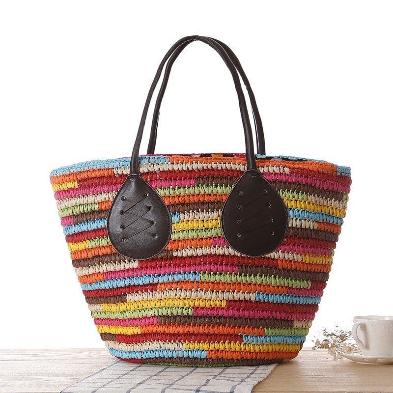 Colorful Summer Woven Beach Tote for Travelling