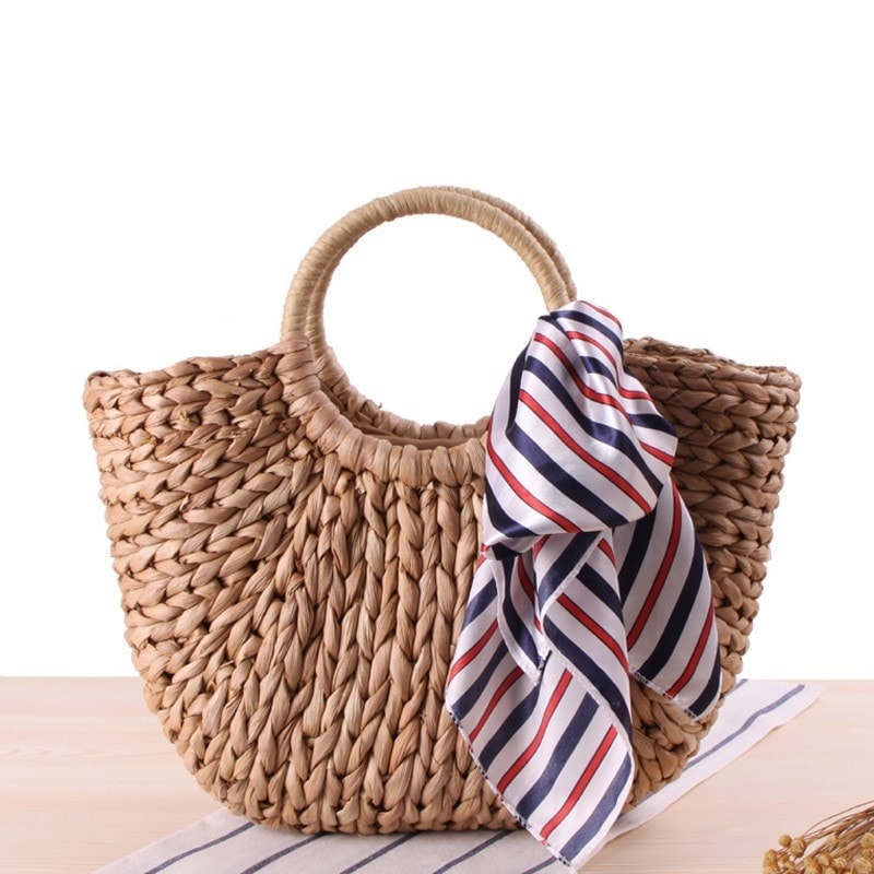 Khaki Summer Handbag Woven Beach Bag for Travelling