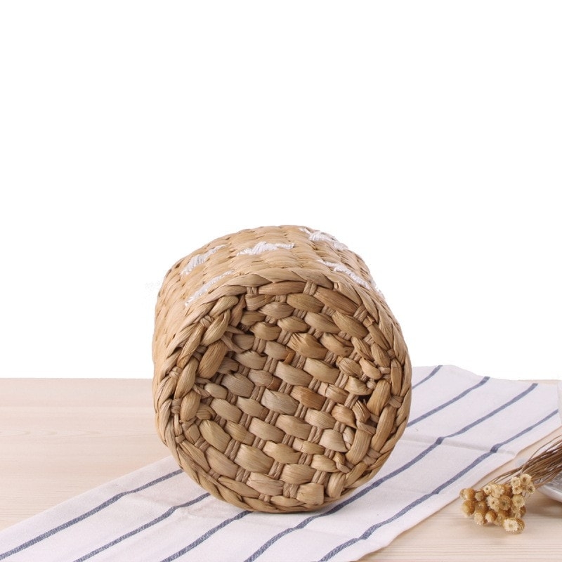 Beige Smile Face Straw Woven Bag