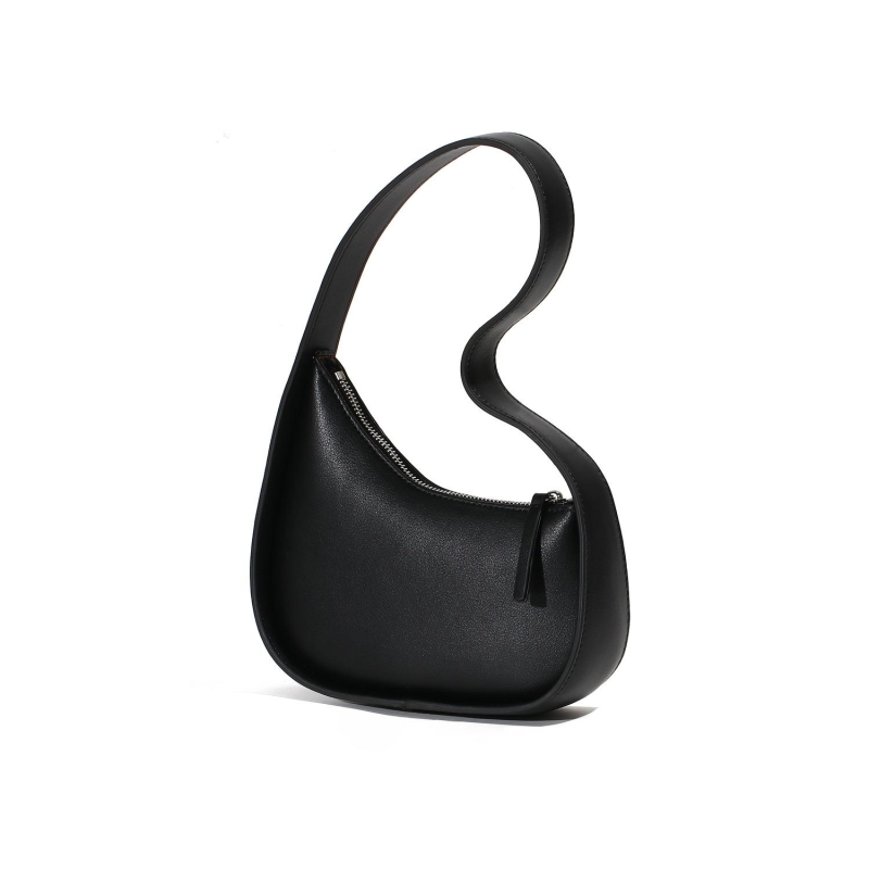 Khaki Genuine Leather Half Moon Handbags Shoulder Bag With Zipper