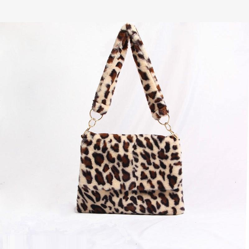 Khaki Leopard Faux Fur Shoulder Bags