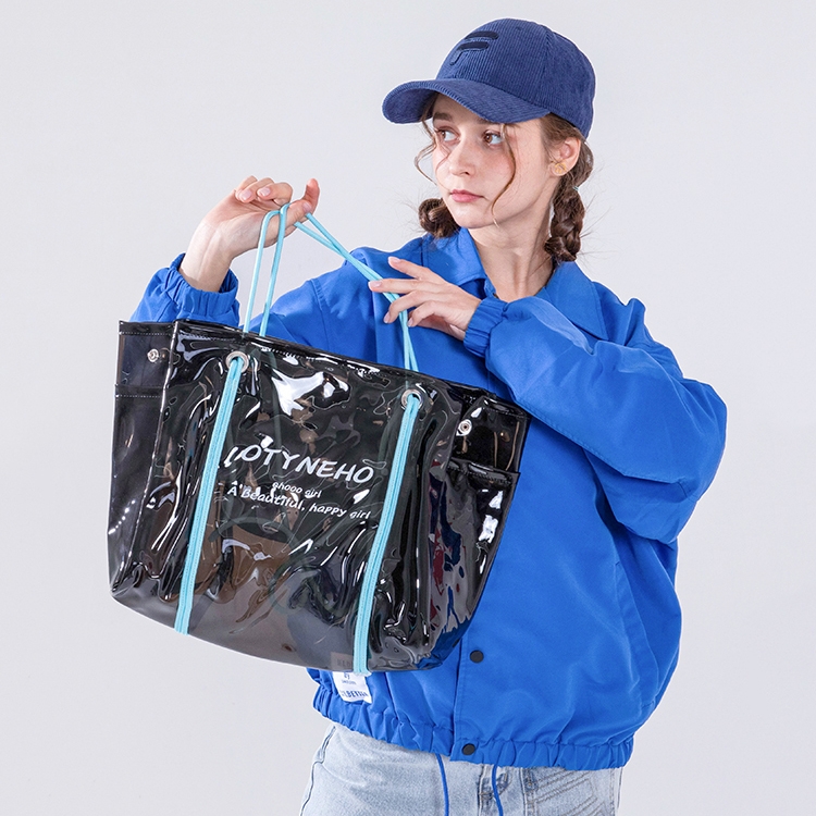 Blue Clear Jelly Tote Bag Zip Transparent Large Tote Purse for