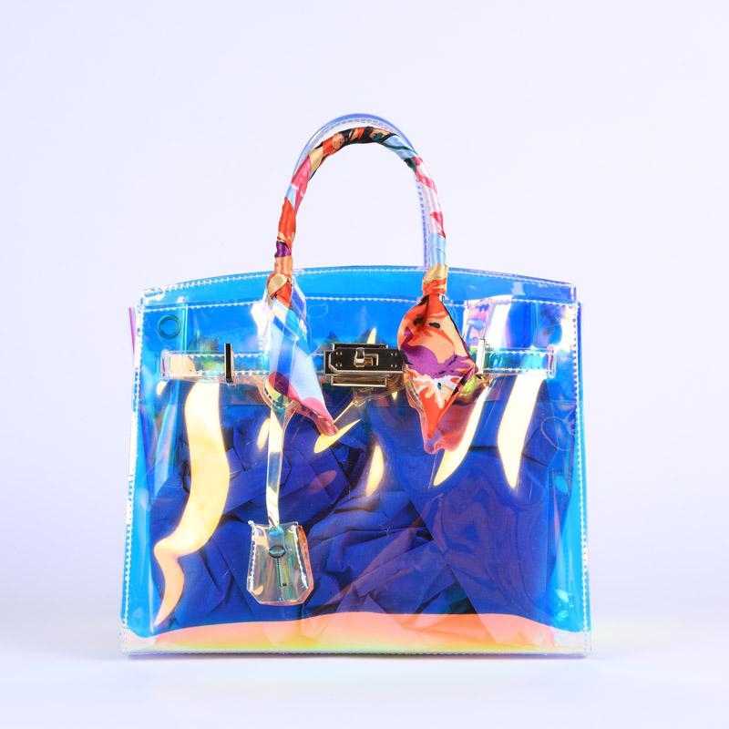 Clear Bag, Small Shoulder Tote Bag Holographic Letter Graphic PVC