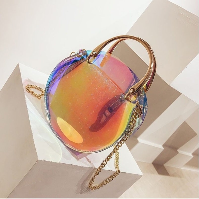 Holographic Round Crossbody Clear Bag PVC Blingbling Summer Chain Bags ...