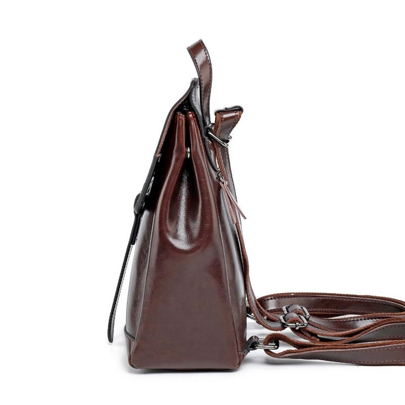 Brown Leather Backpack For Work Women's Vintage Flap Backpacks