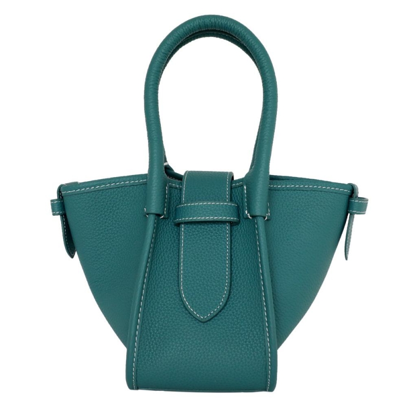Olive Green Leather Basket Bag Litchi Grain Handbags with Buckle ...