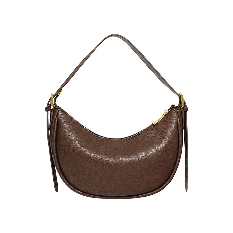 Coffee Leather Boho Shoulder Bag with Zipper